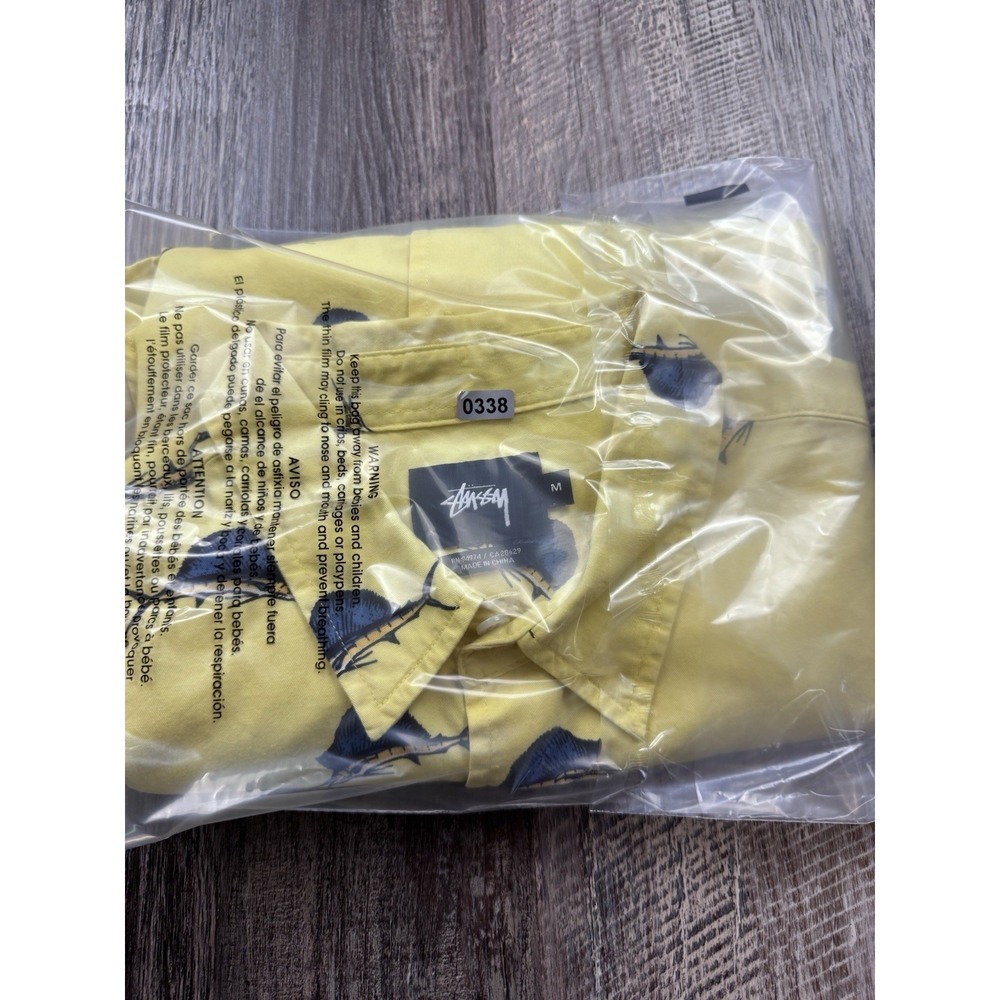 Stussy Marlins Hawaiian Button Up Shirt Yellow Medium Skate Fishing Streetwear - Picture 8 of 8